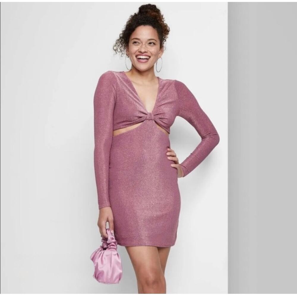 Wild Fable Glitter Cutout Mini Dress Purple Shimmer Long Sleeve Party Dress NWT
